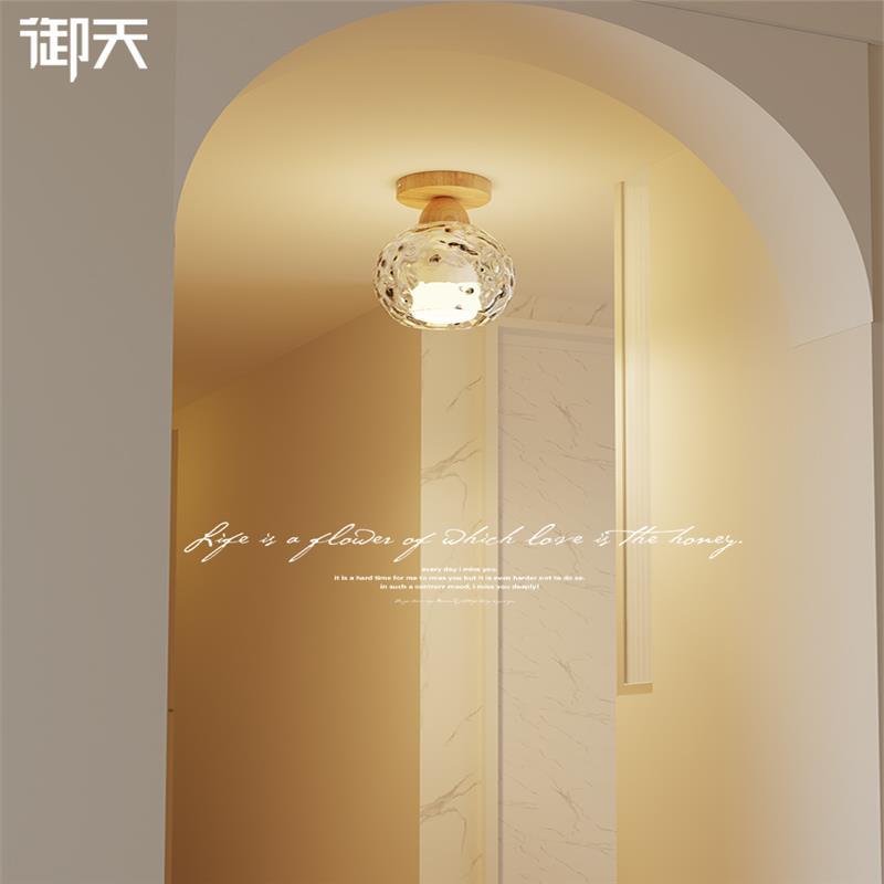 湖光原木风玻璃走廊过道灯led进门口入户玄关小吸顶灯阳台照明灯