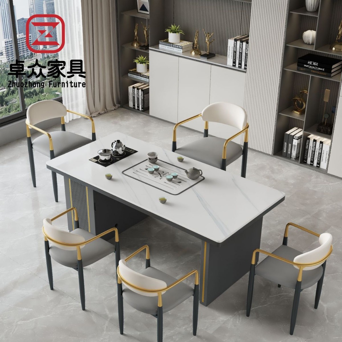 轻奢岩板茶桌阳台家用小茶台现代简约办公室茶几茶具泡茶桌整套