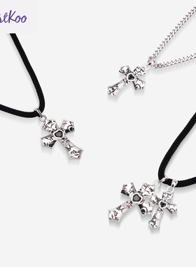 MUSTKOO玛诗杜潮款小众复古925银单双十字架项链锁骨链男女情侣款