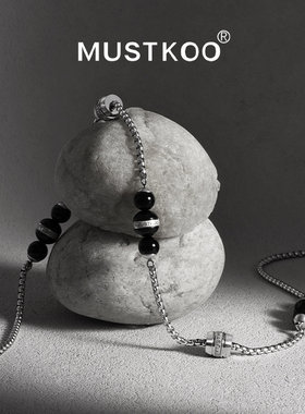 MUSTKOO玛诗杜黑玛瑙转运珠情侣款项链 男生小众高级感痞帅卫衣链
