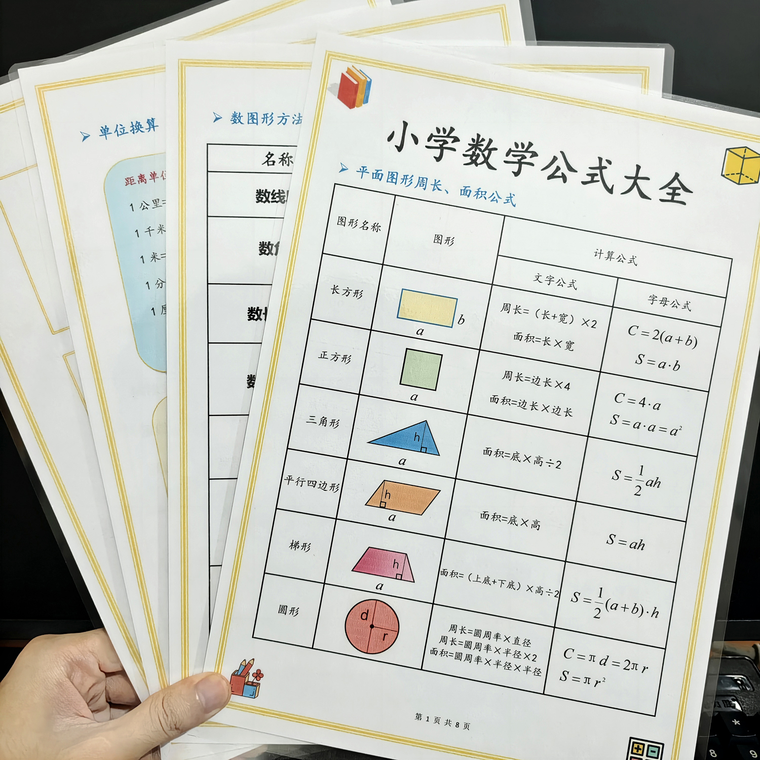 小学数学必背公式大全塑封卡片