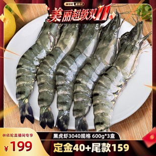 3盒 北海湾黑虎虾600g 3.6斤老虎虾Q弹单只 林依轮直播间