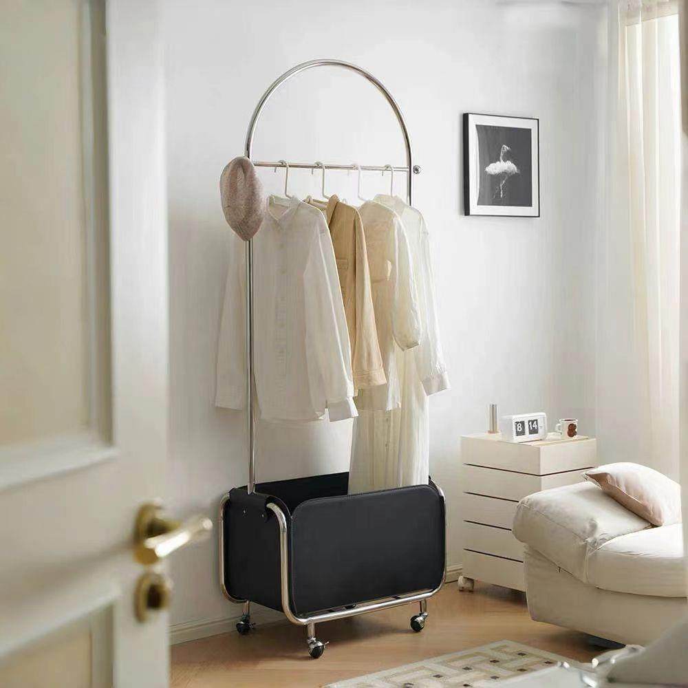 法式轻奢皮兜衣帽架落地不锈钢家卧室床头边可移动复中古置物隔夜