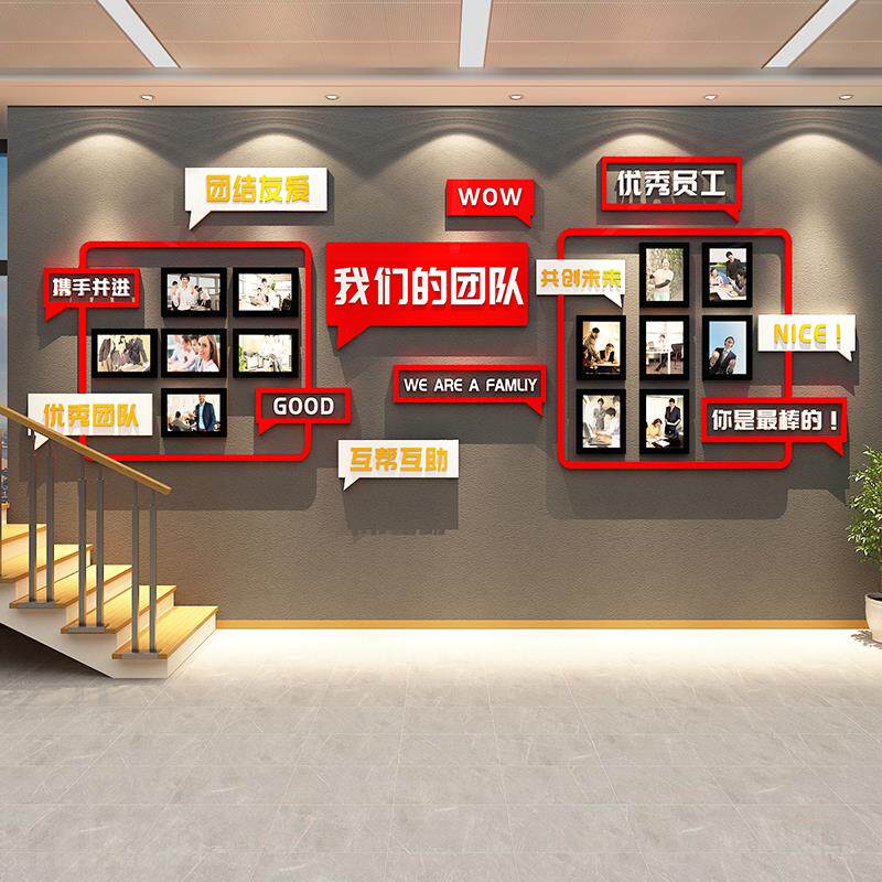 公司团队风采文化照片展示墙贴员工荣誉榜企业标语办公室墙面装饰