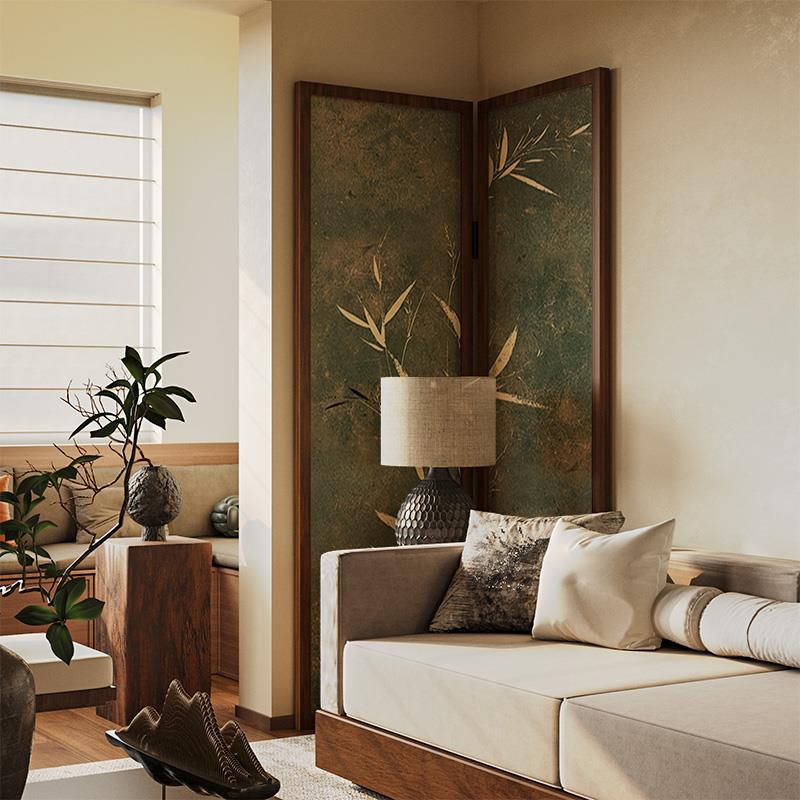 宋式美学新中式折叠实木屏风隔断装饰客厅玄关小户型移动折屏墨竹