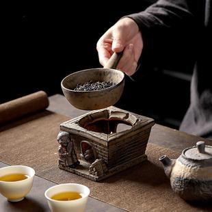 焙茶炉陶瓷茶叶提香器蜡烛加热烤茶炉醒茶家用茶道配件 粗陶日式