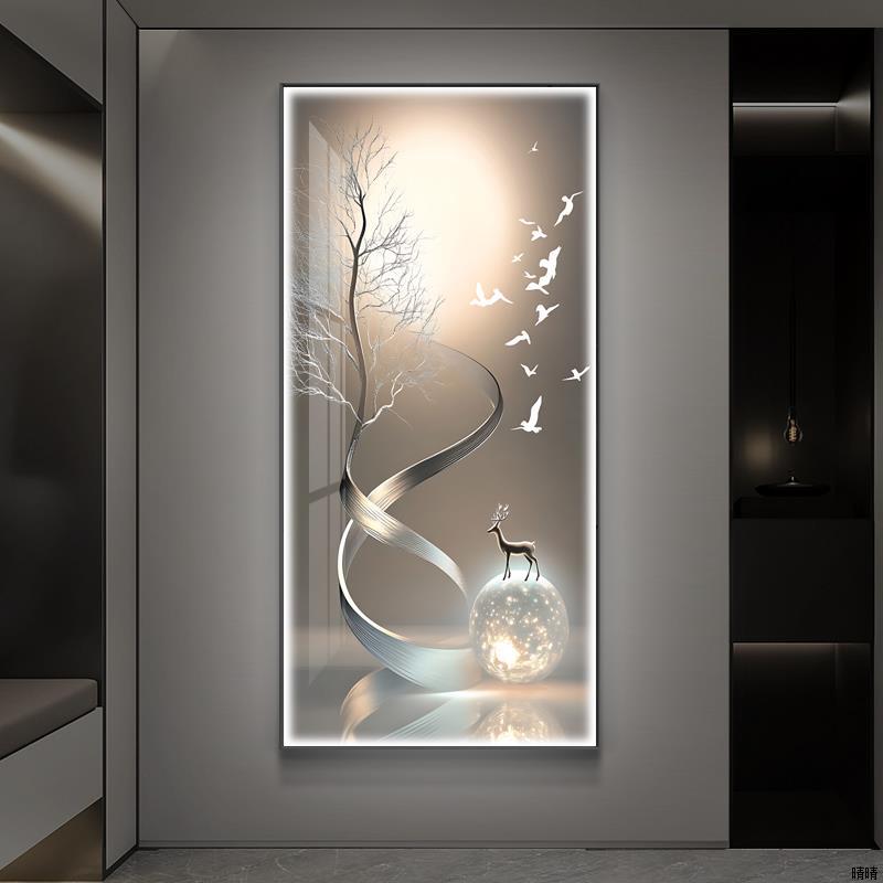 轻奢LED玄关装饰画现代抽象晶瓷镶钻画走廊过道高级感挂画金属画