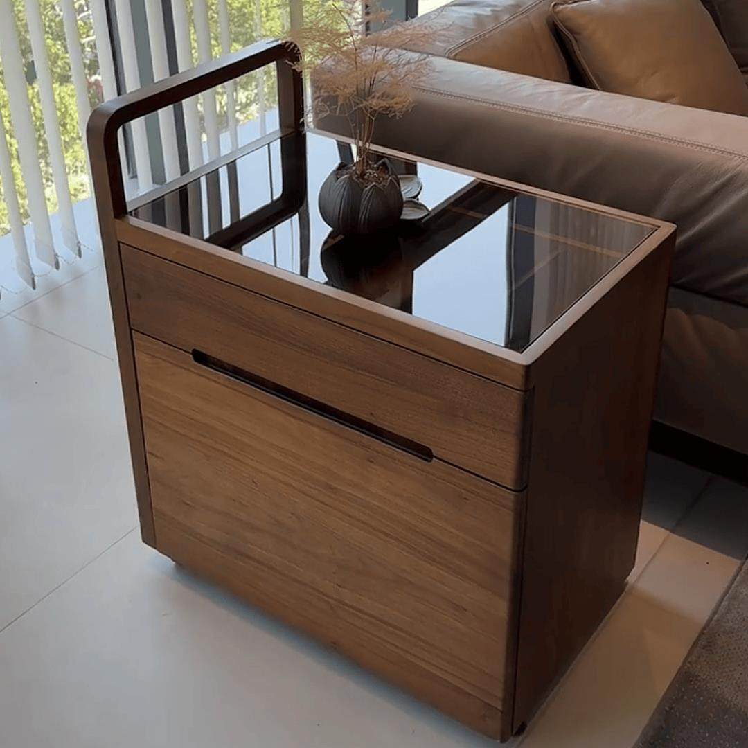 2025新款极简轻奢北美黑胡桃实木家用可移动阳台客厅创意茶几边几