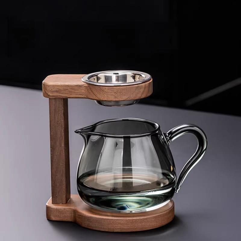 高档茶漏不锈钢茶室泡茶器配件家用公杯过滤网实木质底座简约茶滤
