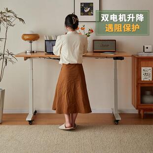 管木匠家俱北欧实木电脑桌电动升降书桌樱桃木办公桌家用工作台