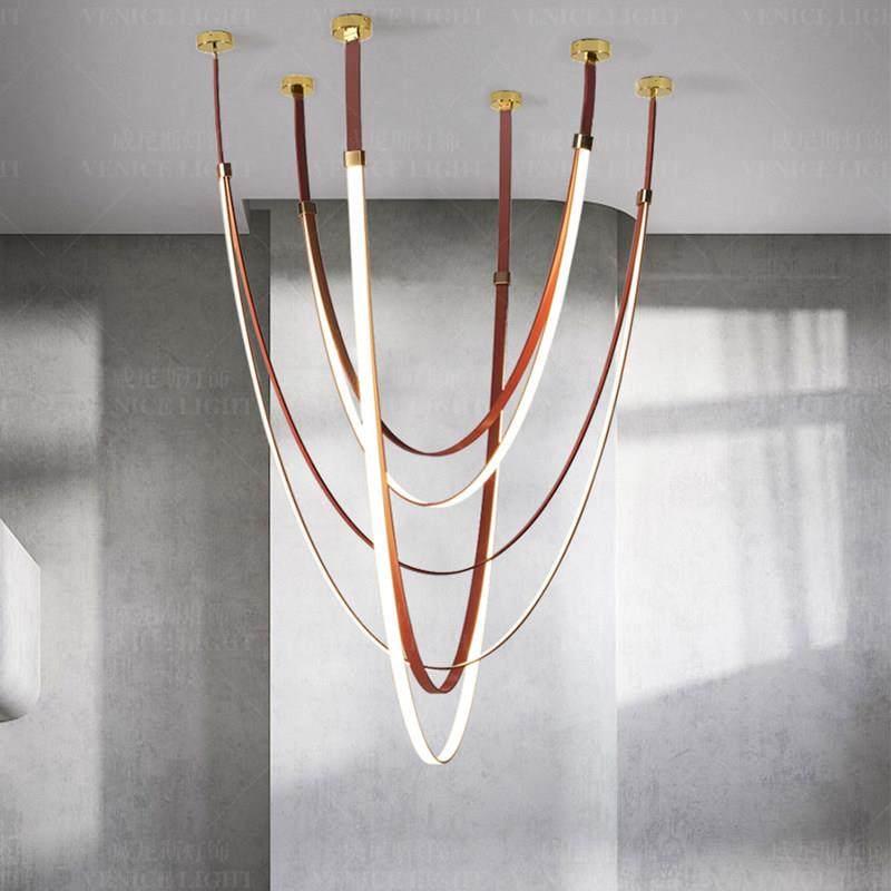 挑高复式楼别墅皮带灯客厅挑空设计师吊灯创意艺术LOFT楼梯吊灯,家装灯饰光源,LOFT/复式住宅/楼梯吊灯,淘宝优惠券,粉丝福利购,淘宝优惠卷