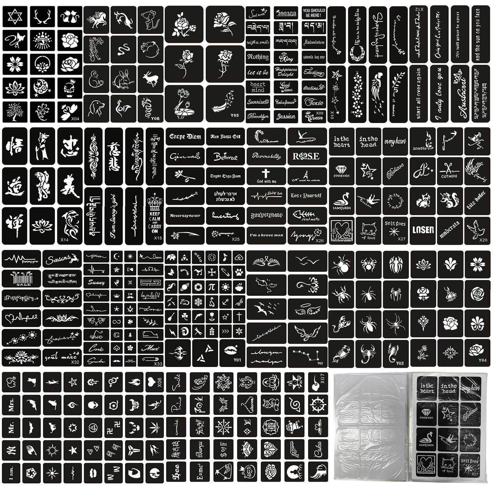 337张镂空模板20页带背胶人体彩绘海娜艺术册子文字花卉时尚元素
