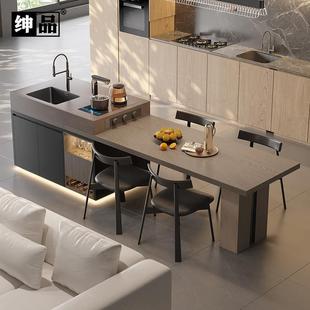 中古风岛台餐桌一体家用可伸缩2025新款 岩板中岛台厨房高级感导台