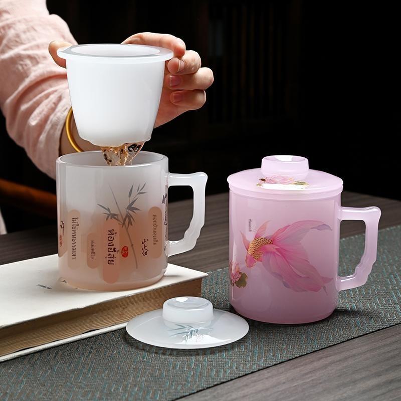 咏瓷冰种琉璃办公杯家用高档轻奢功夫茶具泡茶壶盖碗茶杯送礼盒装
