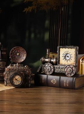 创意火车模型钟饰品孩子的生日礼物客厅床边学生桌面闹钟表钟表饰