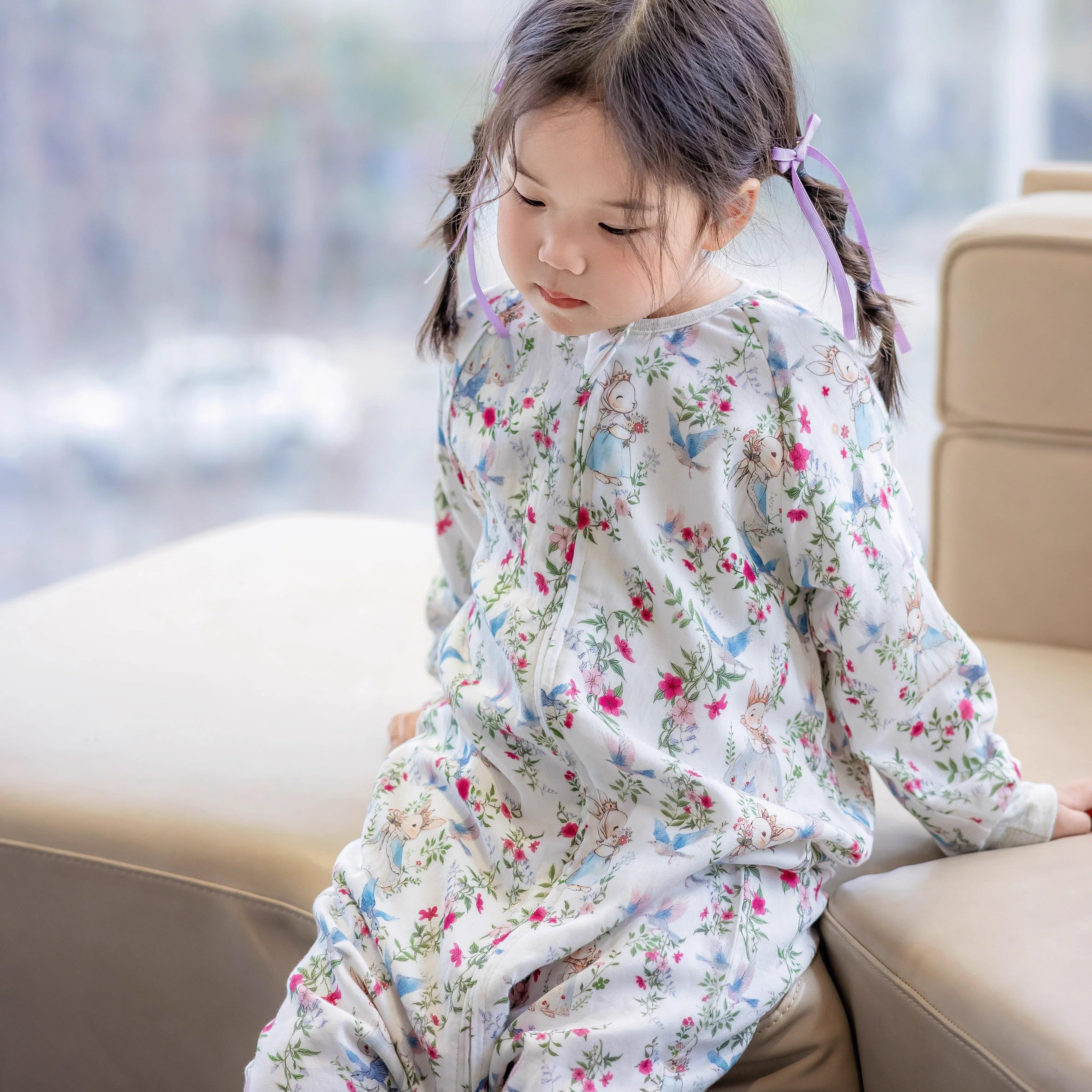 婴幼儿春秋睡袋四/六层竹棉纱布儿童连身防踢被睡衣男女童四季款