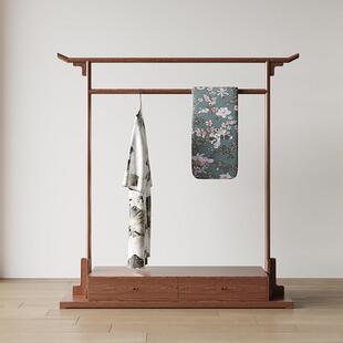 新中式落地衣帽架双杆家用卧室实木多功能挂衣架客厅可移动