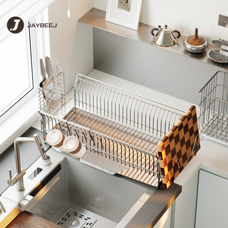 碗碟收纳架304不锈钢厨房置物架水槽窄边双层放碗筷碗盘架沥水架