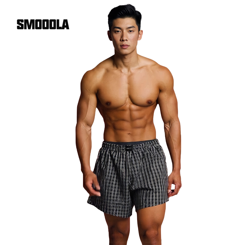 SMOOOLA可外穿纯棉阿罗裤格子条纹纯色宽松居家平角短裤内裤