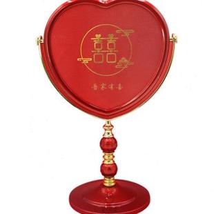 双面镜 结婚镜子一对红色圆形新娘化妆镜婚庆用品女方陪嫁梳妆台式