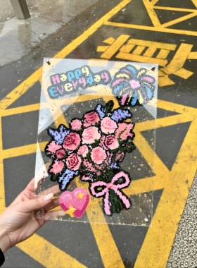 像素风玫瑰花束拼豆相框