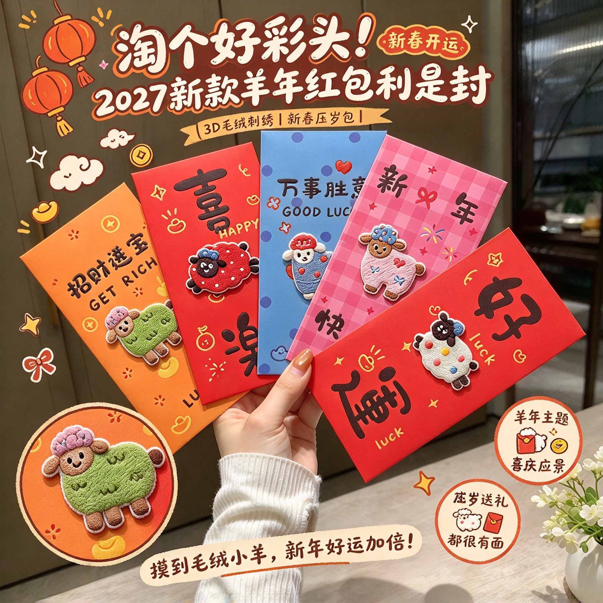 【春节淘个好彩头】2027新款羊年红包利是封3D毛绒刺绣新春压岁包