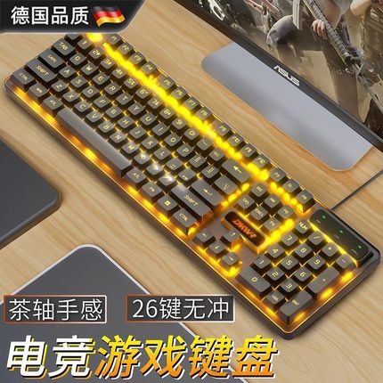德国进口真机械茶轴手感键盘鼠标有线办公游戏电竞专用键盘台式笔