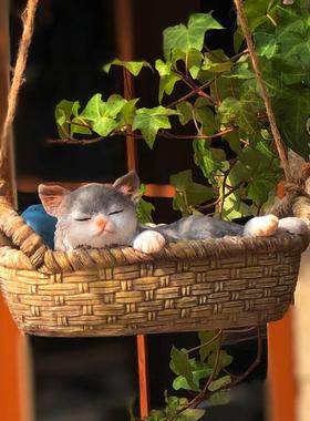 创意动物可爱小猫秋千挂件幼儿园庭院花园阳台装饰品摆件生日礼物