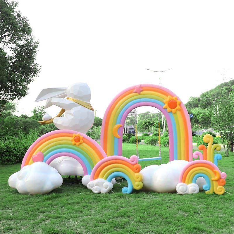 户外几何抽象卡通兔子摆件镂空云朵彩虹雕塑小区售楼处秋千装饰品,家居饰品,装饰摆件,淘宝优惠券,粉丝福利购,淘宝优惠卷