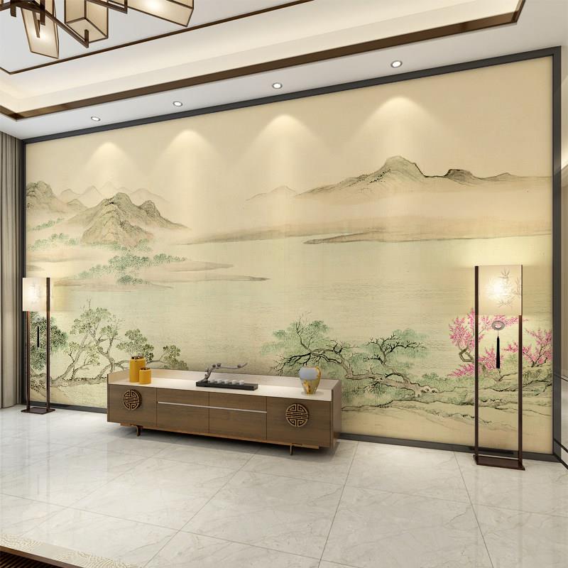 宋氏美学壁纸电视背景墙自粘墙贴中式沙发意境山水壁画3d影视墙布