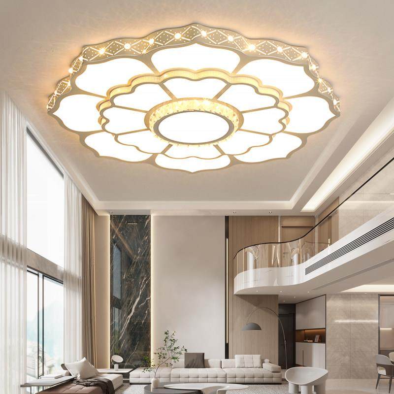 轻奢客厅大灯简约现代花朵吸顶灯圆形水晶灯大厅主灯超亮2024新款