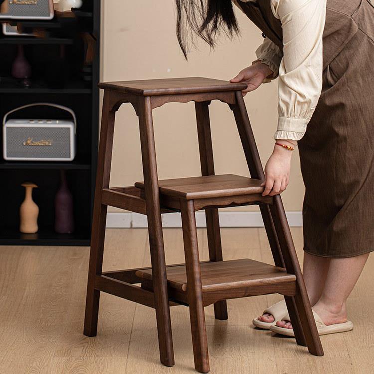 胡桃木三步梯凳榫卯家用折叠高凳爬梯多功能椅子实木梯子凳子两用