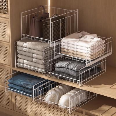 抽屉式收纳分隔板衣柜拉篮橱柜内分层置物架隔断铁艺叠加衣物筐