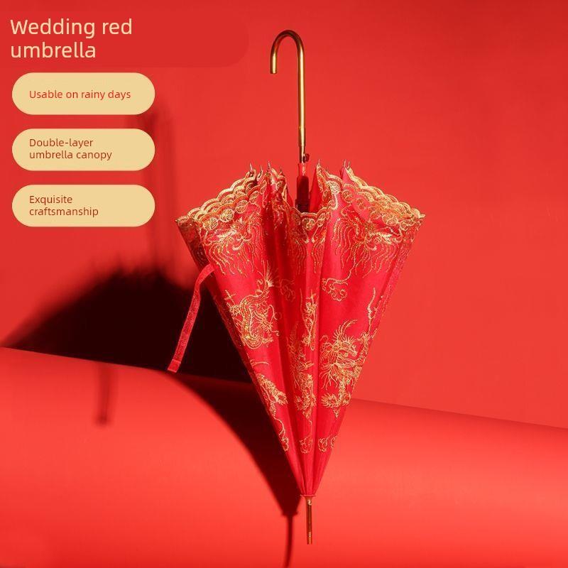 红伞结婚新娘伞新娘用的雨伞出嫁出门红色婚礼婚庆大红新款婚伞