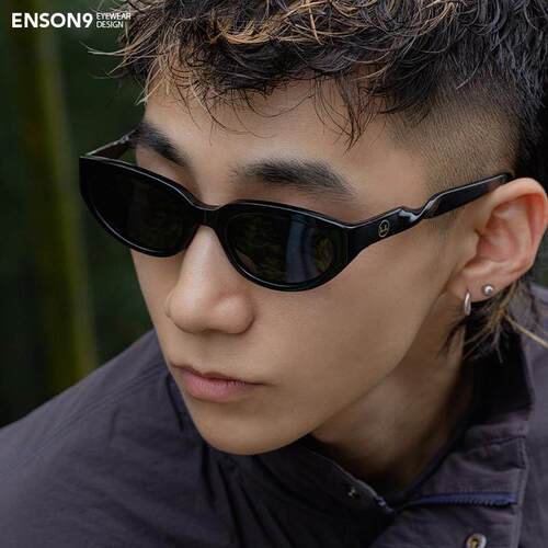 enson9XLL合作款板材猫眼窄黑框螺旋太阳眼镜 遮阳防晒偏光太阳镜