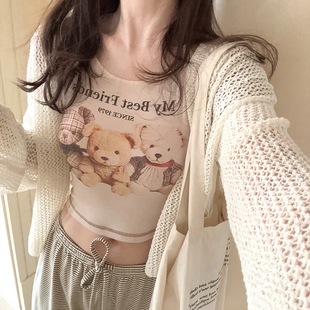 *插肩袖 数码直喷小熊小猫 大领口 小短款 短袖T恤