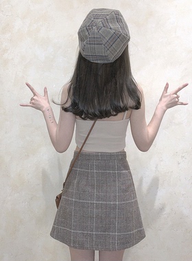 *处理 复古 古着感 格子 画家帽 贝雷帽