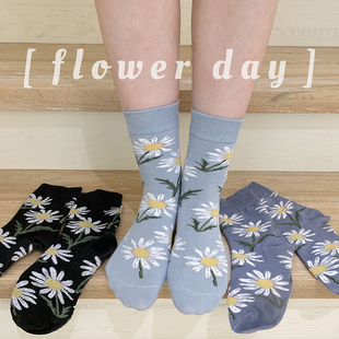 莫代尔 提花 复古雏菊 舒适短袜 处理