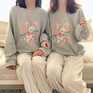 *处理 复古昭和兔子 汽车字母 插肩袖 麻灰色卫衣  不倒绒