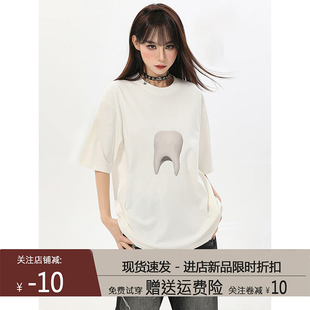WEAR美式 2024新款 ORANDOR 白色女夏季 上衣 宽松潮牌情侣中长款 半袖