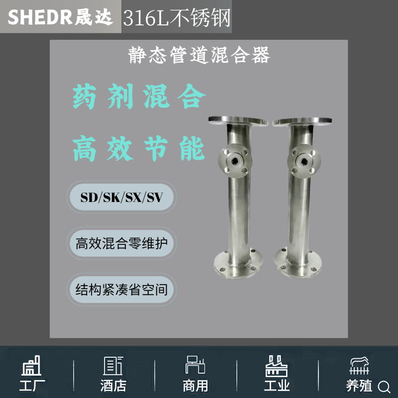 316L不锈钢管道混合器静态管道式混合器SD/SK/SV/SX加药混合器