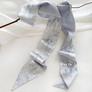 饰长款 绑包丝巾发带装 飘带 高级感油画小丝巾女春夏秋季 莫奈睡莲