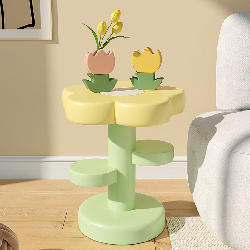 网红家用茶几客厅现代奶油风小户型桌子沙发边角几花朵小圆桌摆件