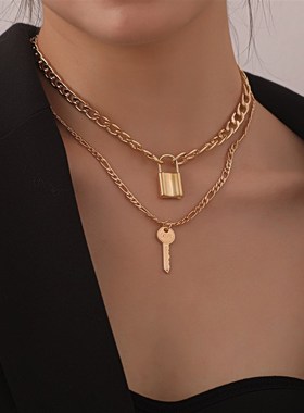 Fashion exaggeration alloy personality double-layer necklace