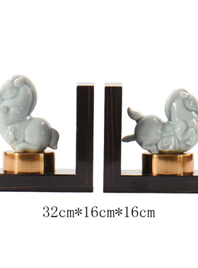 创意陶瓷马书挡办公室简约玉瓷书靠样板间书立书房摆件新中式软装