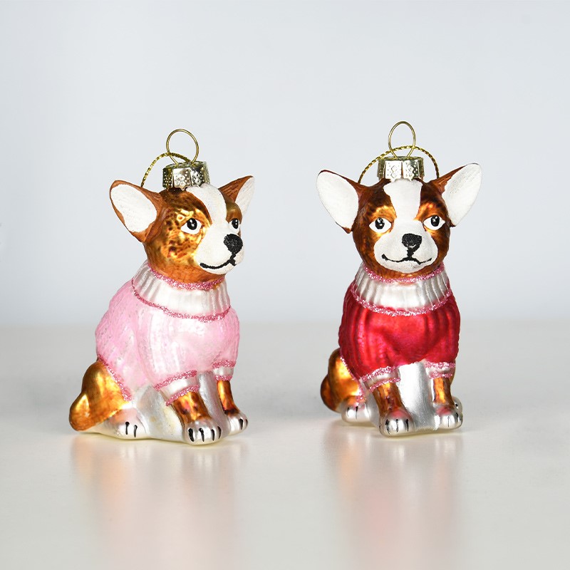 耶诞装饰品创意玻璃彩绘熊小狗猫头鹰动物小吊饰挂件氛围场景布置