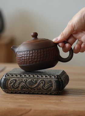瑞泽天然石头隔热烧水壶承中式复古摆件底座雕花茶盘茶托茶室装饰
