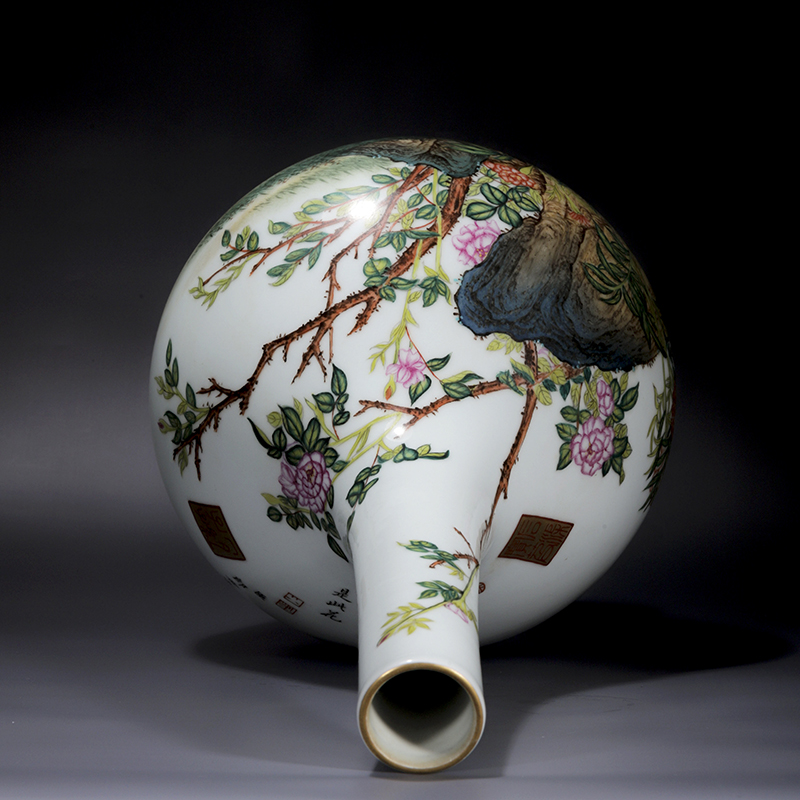 清雍正瓷器粉彩花卉纹胆瓶古董古玩明清老瓷器旧货老货收藏摆件