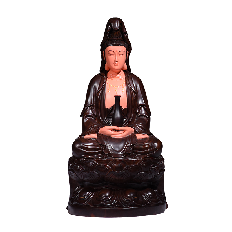 黑檀木雕坐莲观音菩萨佛像摆件实木家居办公客厅装饰品红木工艺品