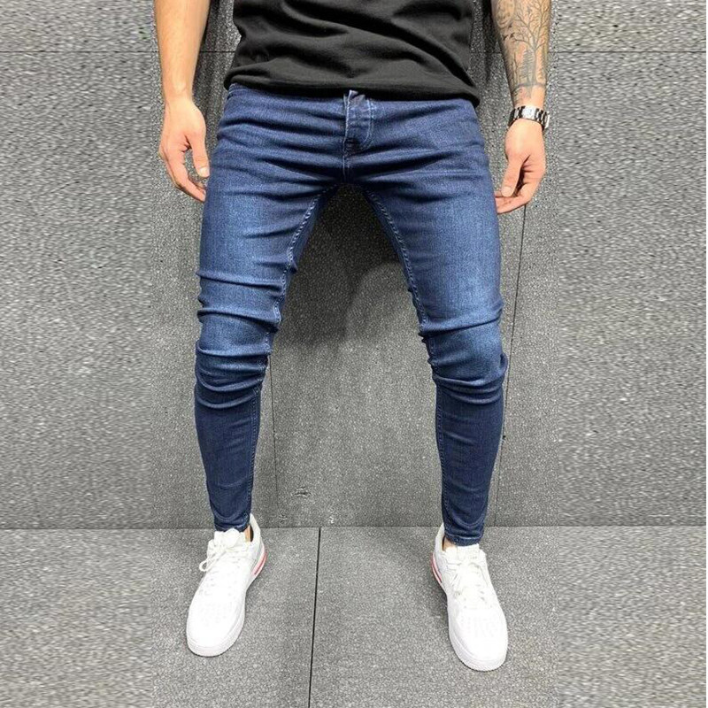 Grey Pure Color Jeans Men Elastic Waist Skinny Jeans Men 202